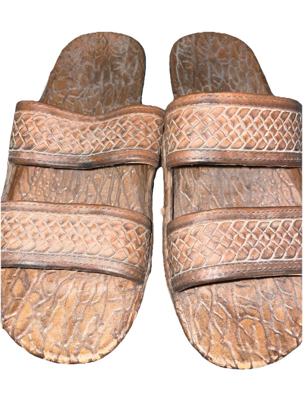 Pali Hawaii Sandals Women Sz 7 Brown Rubber Textured Slip Ons-2 Straps Jesus